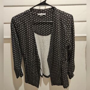 Black and white polka dot knit blazer